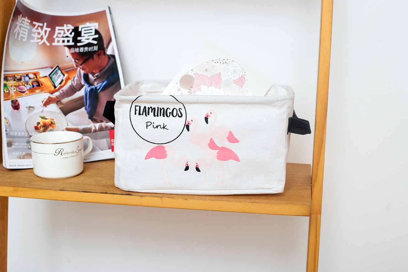 Yiwu Good Millet wheat new cotton and linen collection basket folding Flamingo series desktop collection box wholesale -1006/35615 undefined