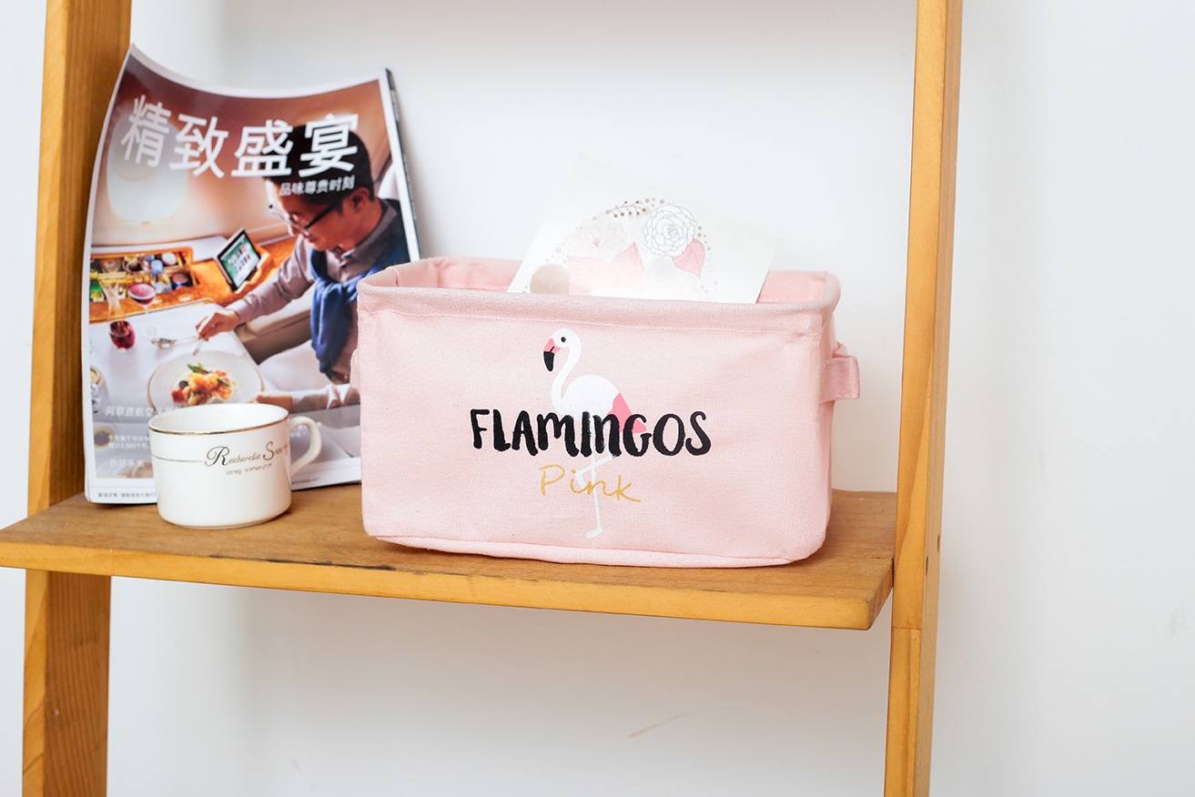 Yiwu Good Millet wheat new cotton and linen collection basket folding Flamingo series desktop collection box wholesale -1006/35615 undefined
