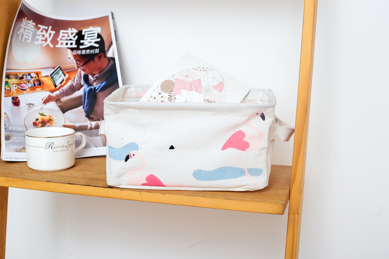 Yiwu Good Millet wheat new cotton and linen collection basket folding Flamingo series desktop collection box wholesale -1006/35615 undefined