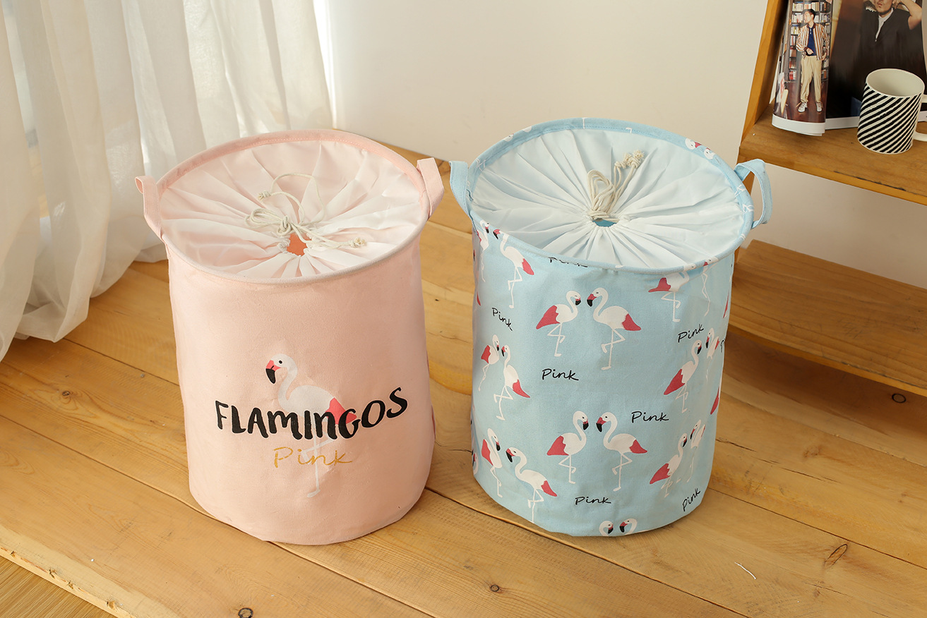 Yi Wu Haozi wheat flamingo closure cloth cotton linen dirty clothes bucket laundry basket thumbnail