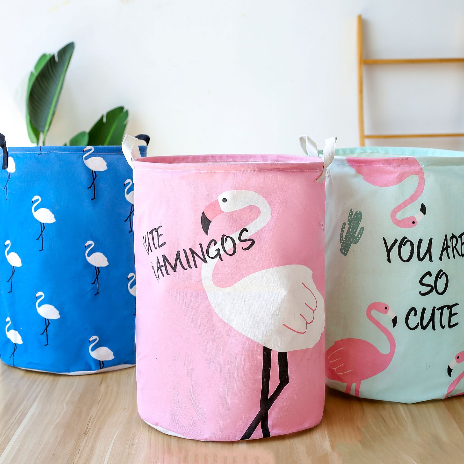 Yiwu Selection grain wheat Flamingo series cotton linen dirty clothes basket storage basket storage bucket thumbnail