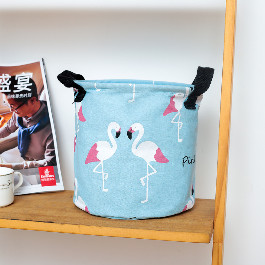 Yiwu good flamingo series bedroom children's storage barrel small size cotton linen table top storage barrel thumbnail