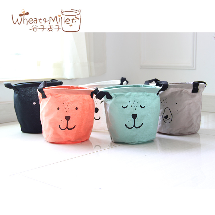 Yiwu Selection bedroom children's storage box innovation 5 colors small cotton linen table top storage bucket box Specification drawing