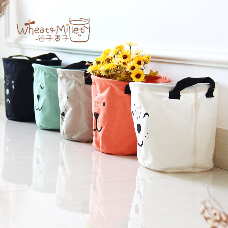 Yiwu Selection bedroom children's storage box innovation 5 colors small cotton linen table top storage bucket box Item Picture