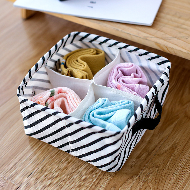 Yiwu good millet wheat 4 grid waterproof cotton linen underwear socks storage box sundry basket home life Specification drawing