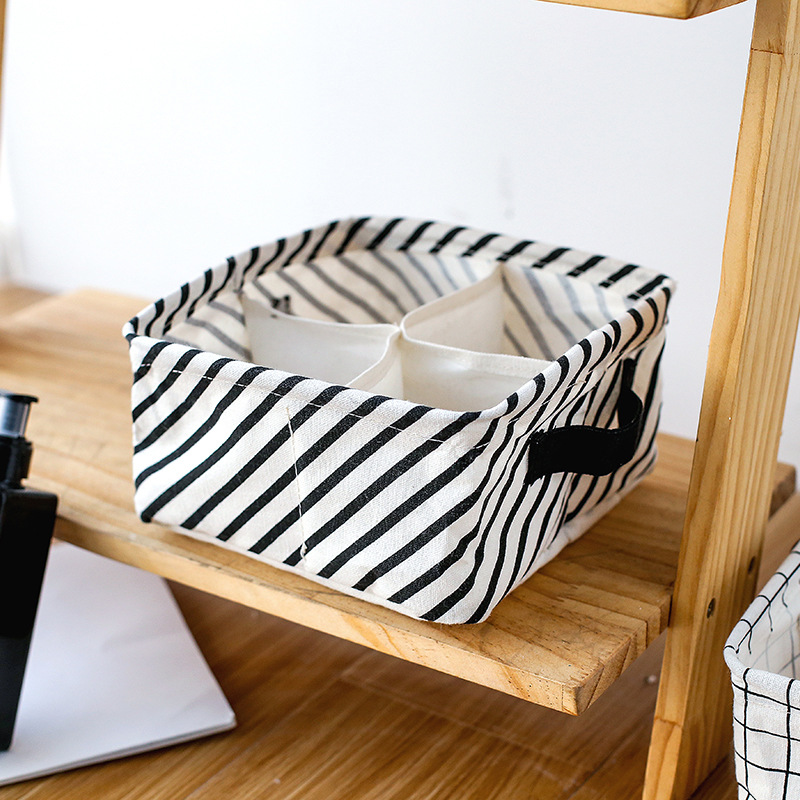 Yiwu good millet wheat 4 grid waterproof cotton linen underwear socks storage box sundry basket home life Application Scenario