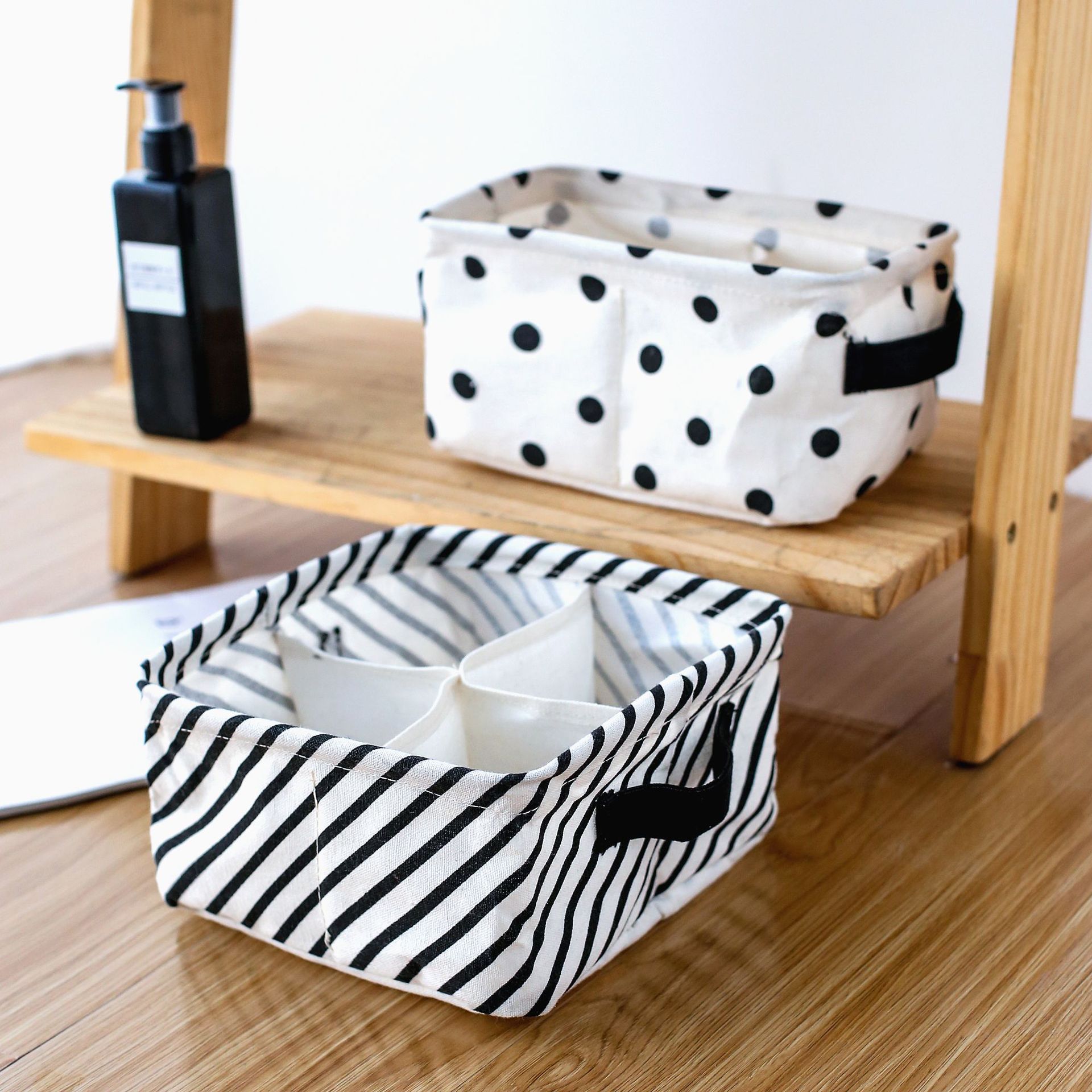Yiwu good millet wheat 4 grid waterproof cotton linen underwear socks storage box sundry basket home life Item Picture
