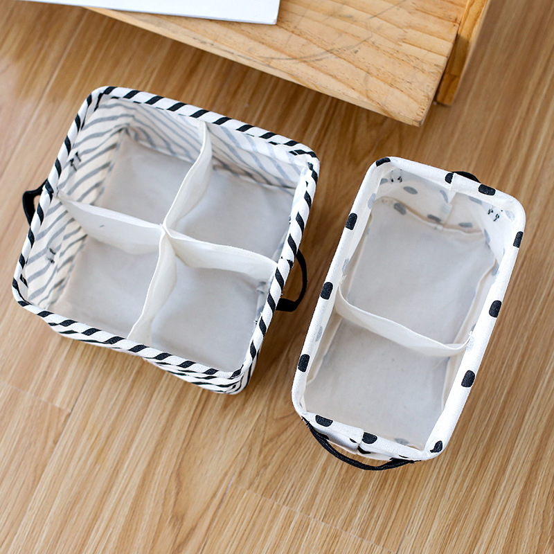 Yiwu good millet wheat 4 grid waterproof cotton linen underwear socks storage box sundry basket home life undefined