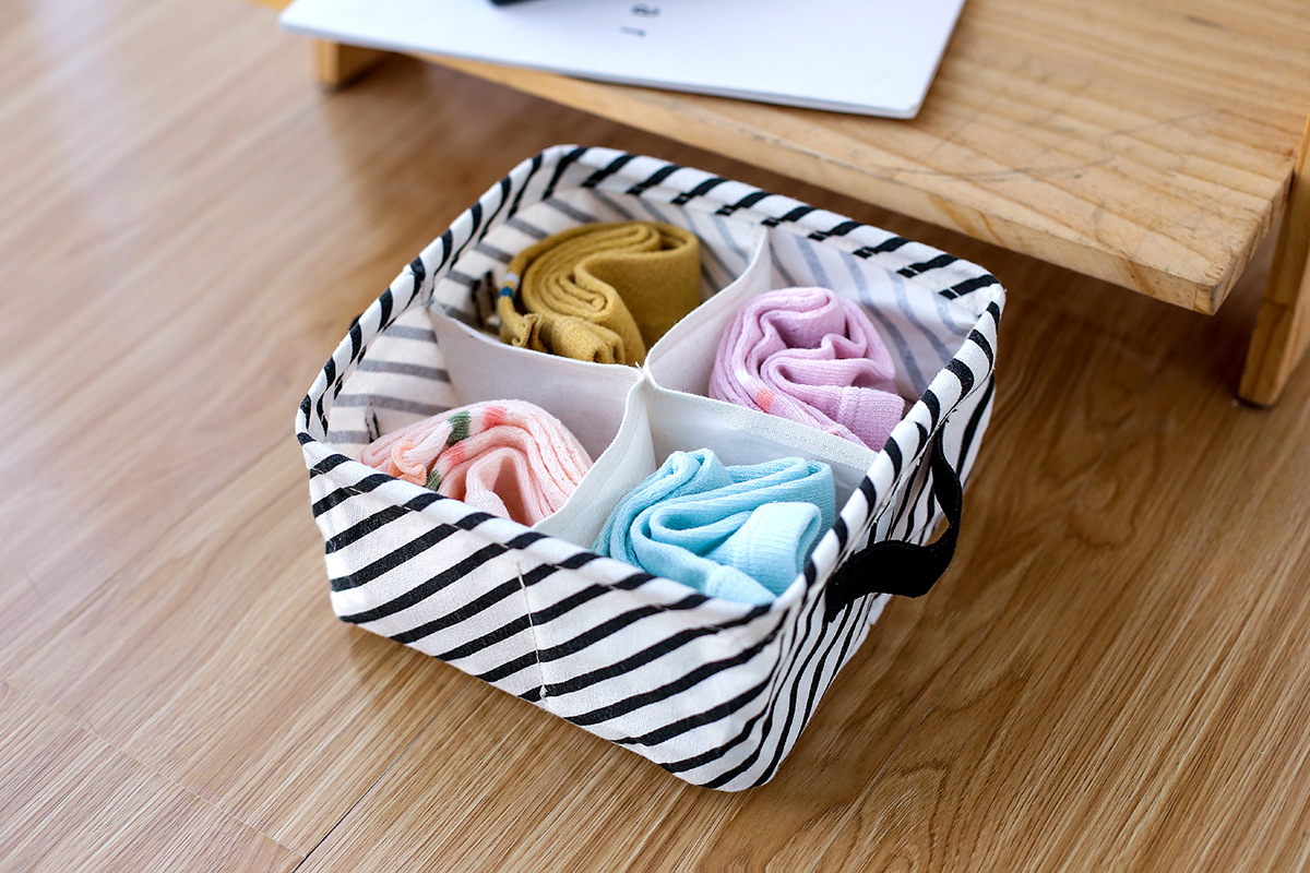 Yiwu good millet wheat 4 grid waterproof cotton linen underwear socks storage box sundry basket home life undefined