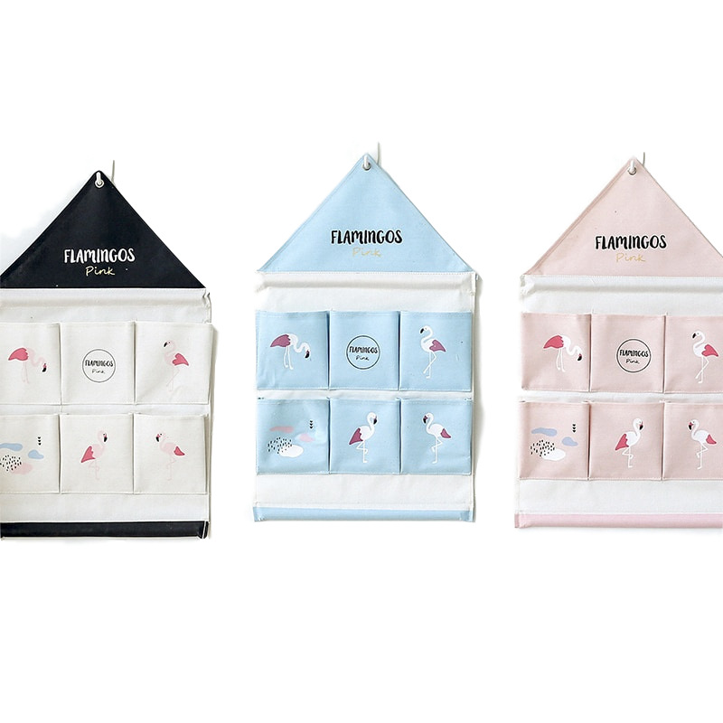 Yiwu Selection 6 pocket flamingo house modeling wall hanging bag multifunctional sundry folding hanging bag undefined