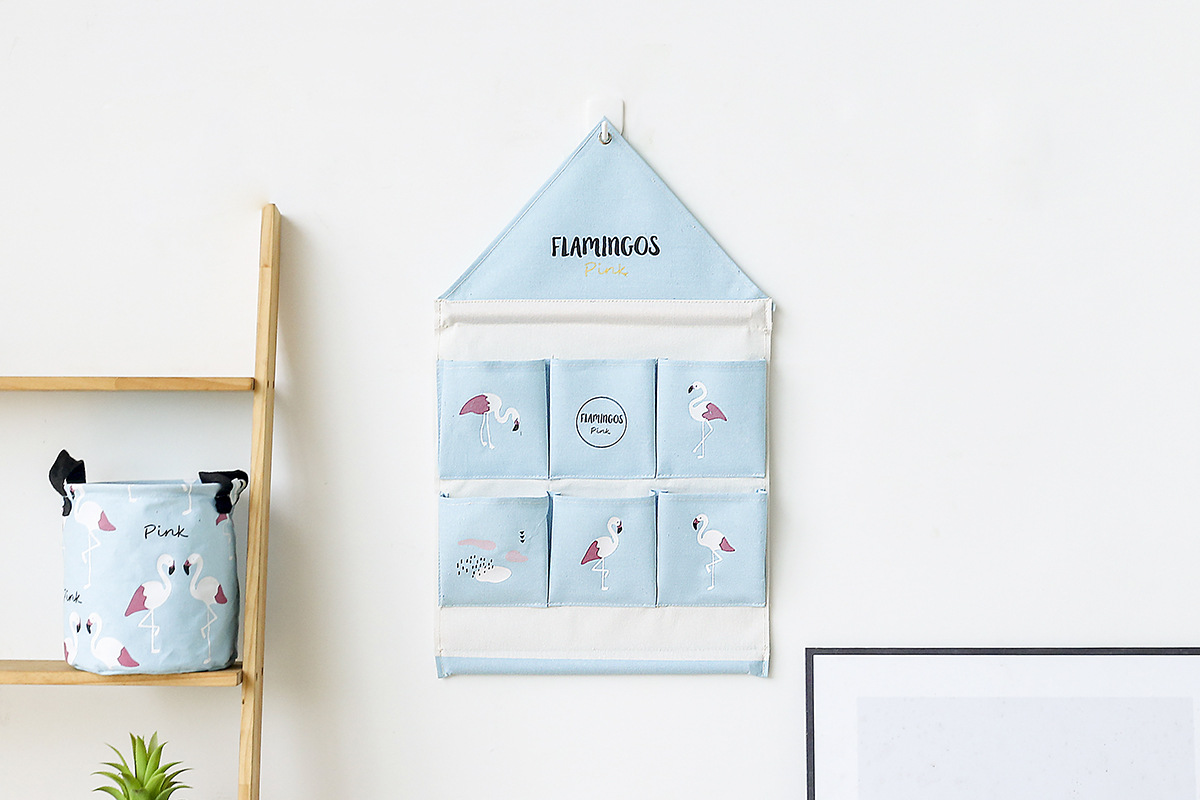 Yiwu Selection 6 pocket flamingo house modeling wall hanging bag multifunctional sundry folding hanging bag undefined