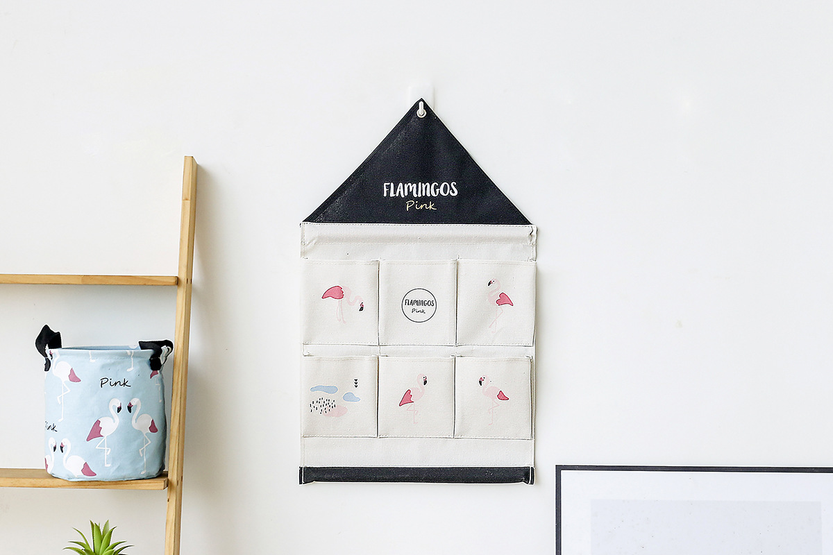 Yiwu Selection 6 pocket flamingo house modeling wall hanging bag multifunctional sundry folding hanging bag undefined