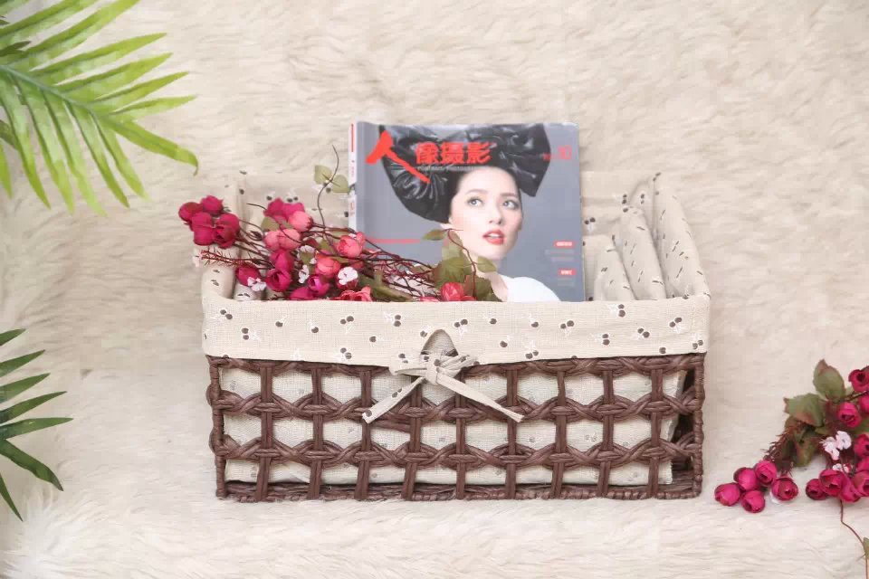 义乌好货 沁丰园桌面药品收纳盒玩具收纳篮可叠加储物篮子 纯手工编织草编-1001/6661