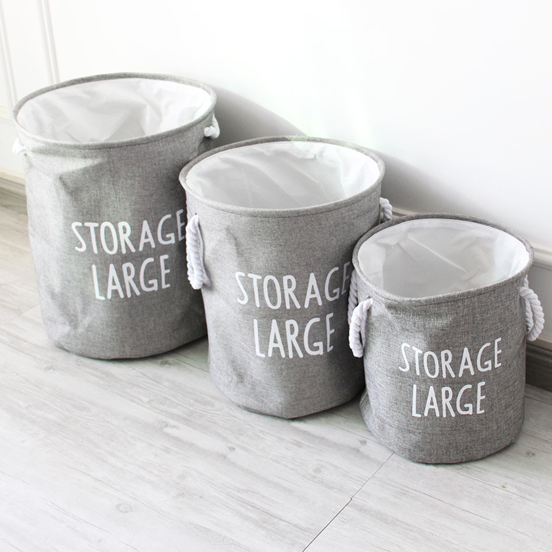 Yiwu Selection cotton and linen denim rope thickening double layer storage bucket storage basket laundry basket folding Oxford cloth undefined