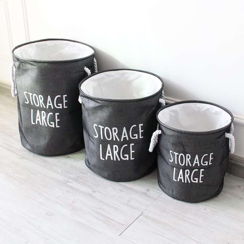 Yiwu Selection cotton and linen denim rope thickening double layer storage bucket storage basket laundry basket folding Oxford cloth undefined