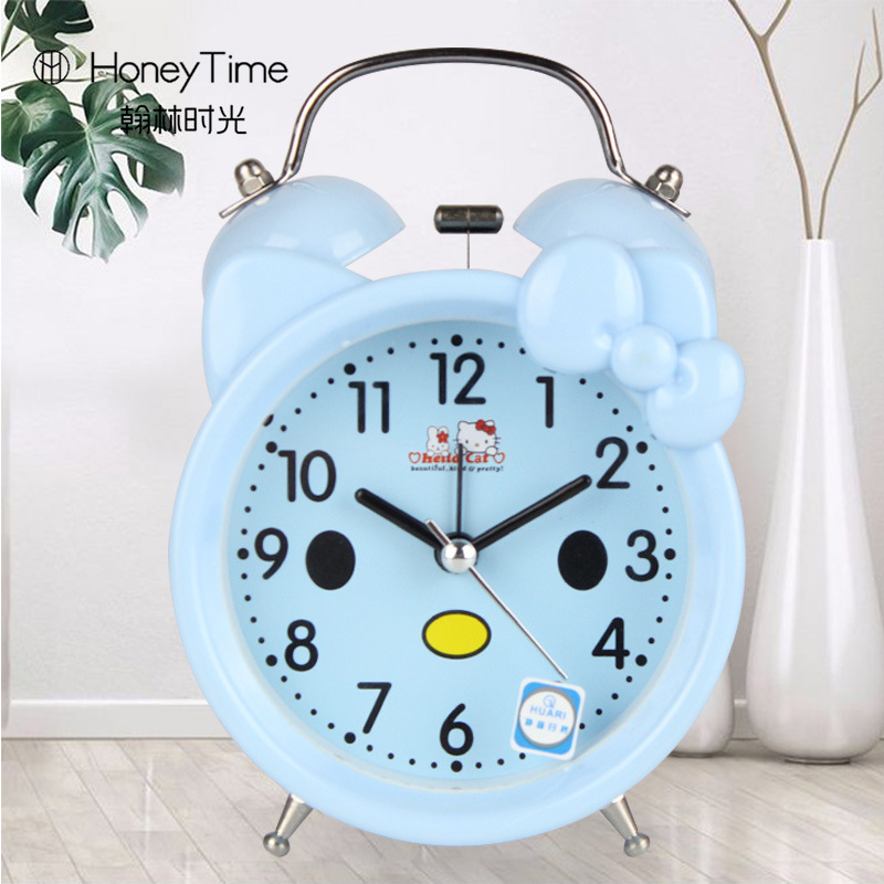 Cute cartoon cat clock bedside bedroom with night light scanning metal ring alarm clock -1003/18505 thumbnail