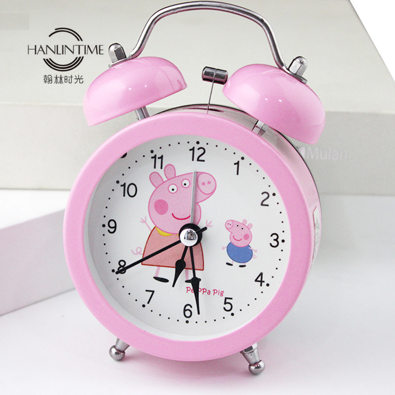Yiwu Selection creative new children cartoon pig seat clock bedside night light silent scan 3inch metal ring alarm clock -1003/18505