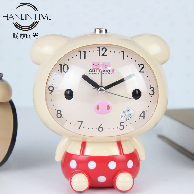 Yiwu Selection creative fashion children cartoon pig silent scan noctilucent lamp double alarm clock ringtone -1003/18505