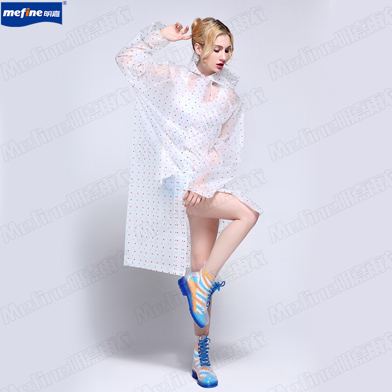 义乌好货 现货专供成人时尚波点风衣 EVA环保户外连体反光雨衣-1003/10611