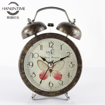 New creative metal fashion scan butterfly Student bedroom bedside mute band light 3in bell alarm clock -1003/18505