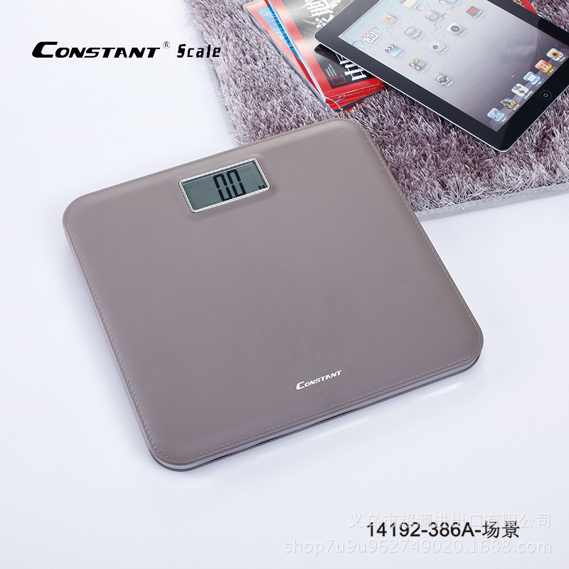 The 14192-386A body scale is a square leather weighing electronic body scale for measuring weight. It is a personal scale with a large size of 180kg Specification image