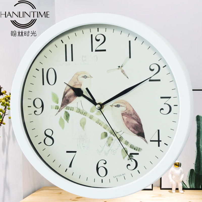 Yiwu Selection 13-inch movement clock Nordic living room decoration creative clock double bird painting silent wall clock -1003/18505