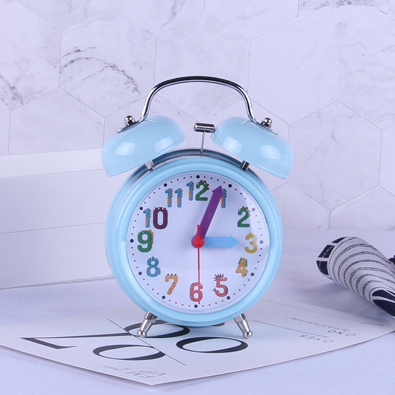 Yiwu Good Goods Fashion Simple Ringing Metal Alarm Clock Candy Color Student Bed Mute Alarm Clock Creative Multi-Functional Round Alarm Clock -1003/18762