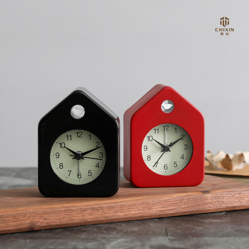 Yiwu Good Goods Modern Fashion Nordic Simple House Shaped Metal Alarm Clock Multi-Functional Creative Wake Up Alarm Clock Mute Clock -1003/18762