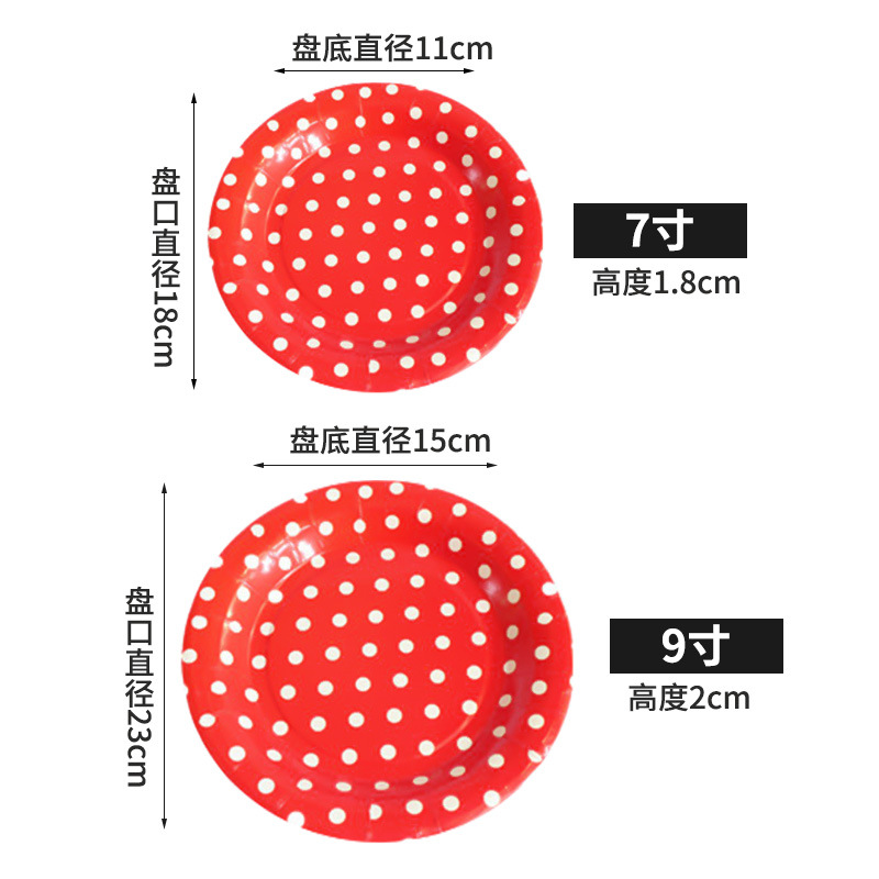 儿童生日派对圆点波点蛋糕纸盘彩色 幼儿园diy手工幼教材料50个装白底实物图