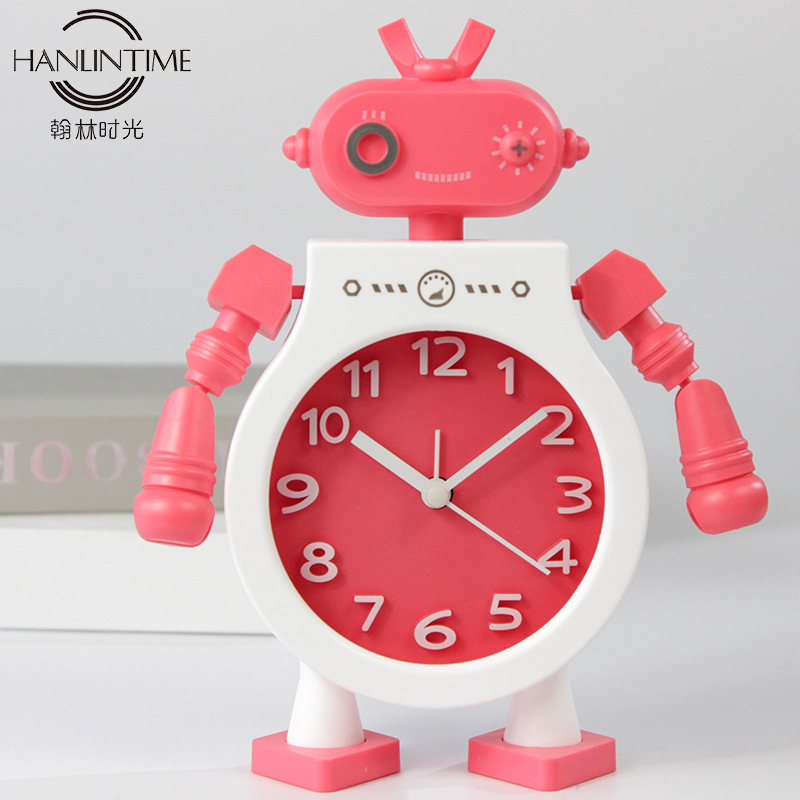 Yiwu Selection manufacturers direct creative technology robot alarm clock free rotation arm jump second cartoon clock -1003/18505