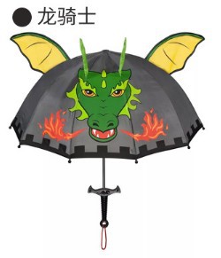 Yiwu Good Goods Creative Dragon Knight Children's Umbrella 3D Stereoscopic Umbrella Surface Cartoon Umbrella Creative Handle Straight Pole Kindergarten Umbrella -1003/10228