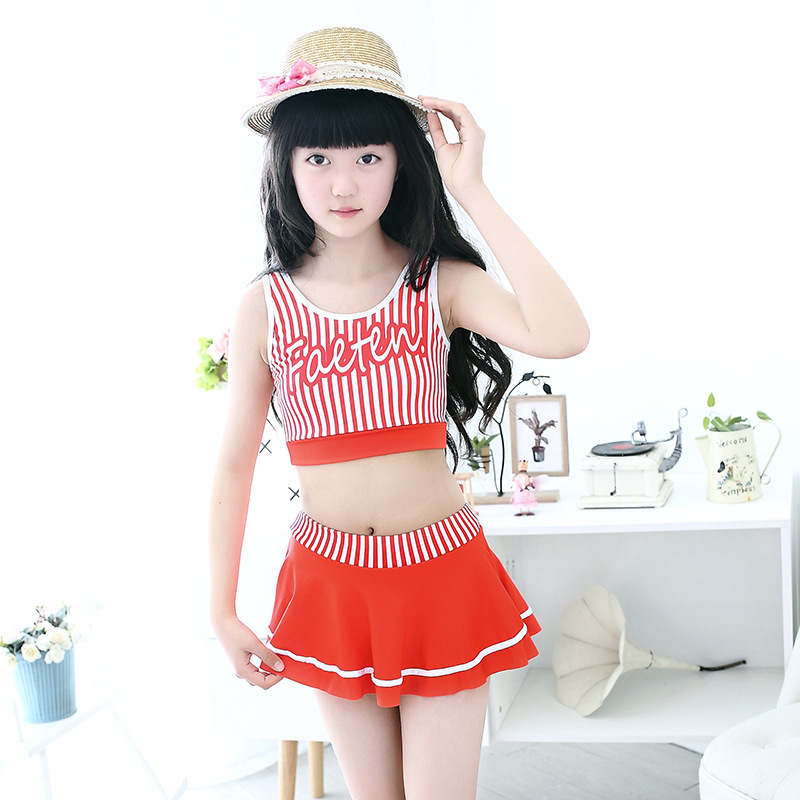 Yi Wu Hao goods girl swimsuit split sports flat corner skirt type student stripe girl swimsuit quick drying factory direct wholesale -1006/47490 thumbnail