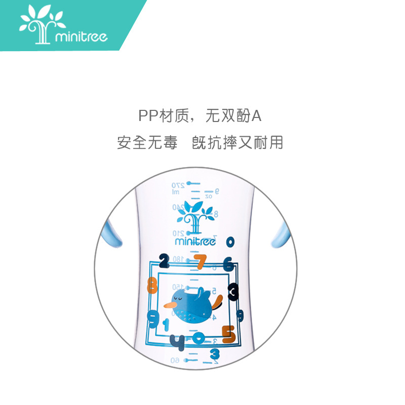 Yiwu Good Goods Baby and Maternal Care baby bottles, single standard diameter PP baby bottles with handles, export baby bottles, two-color handles, baby and children's products undefined