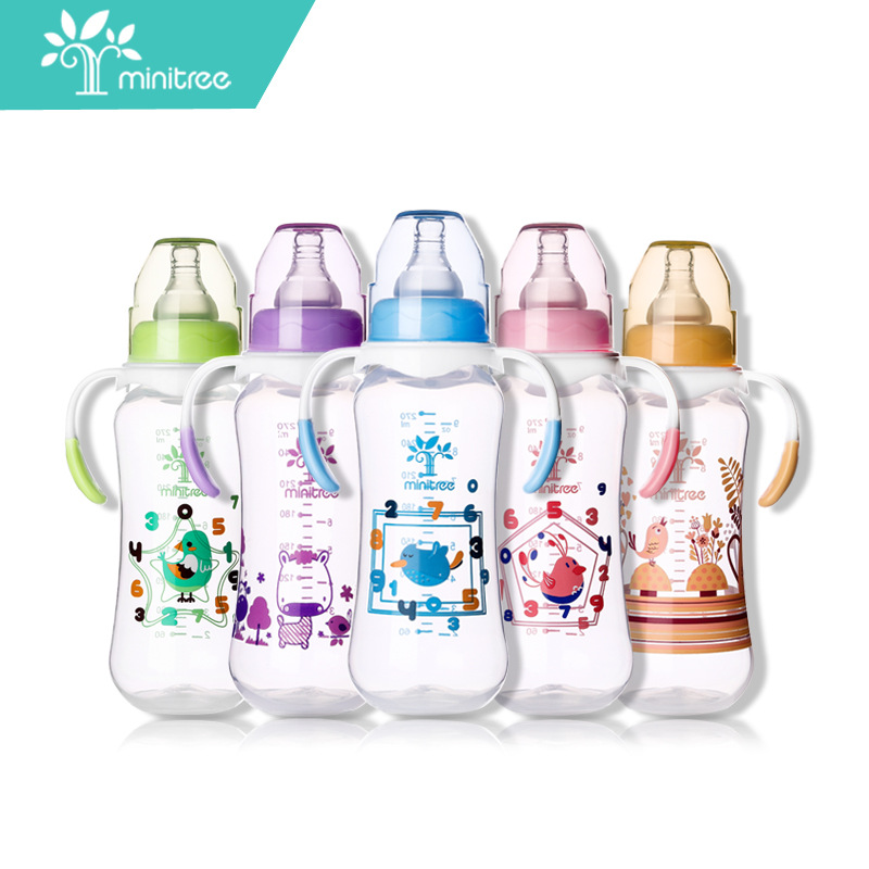 Yiwu Good Goods Baby and Maternal Care baby bottles, single standard diameter PP baby bottles with handles, export baby bottles, two-color handles, baby and children's products undefined