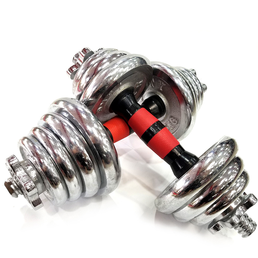 Yiwu Selection will army sports electroplating combination Dumbbell man fitness 15KG20 kg 30 electroplating suit arm muscle training barbell -1004/28622