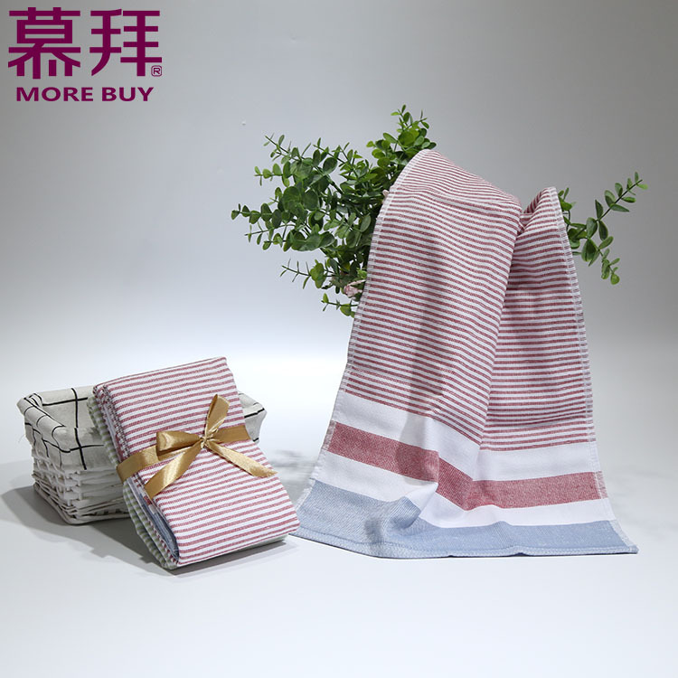 Yiwu quality products Factory direct sales AB double-sided fabric loop wool pure cotton gift towels and face towels in plain color with stripes -1006/42024 Specification image