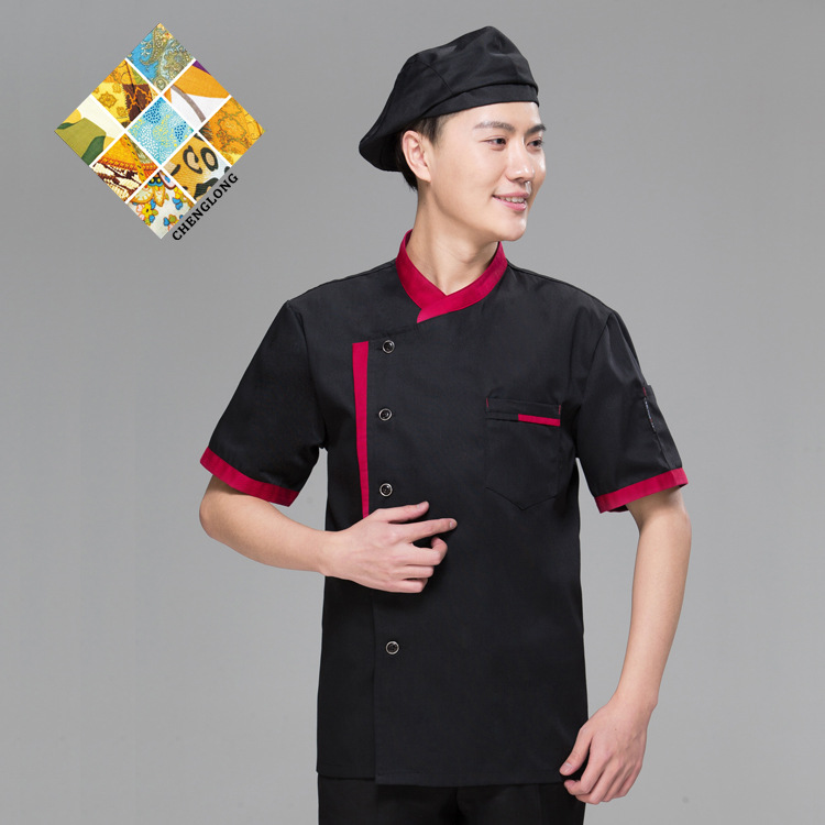 义乌好货 新款酒店厨师工作服夏短袖厨师服西餐厅面包烘培饭店食堂厨房工装-1007/61608白底实物图