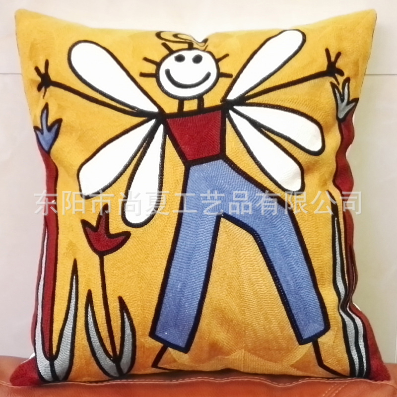 Yiwu good foreign trade canvas abstraction sofa cushion for leaning on of wool embroidered invisible zipper pillow wholesale Cushon pillows - 1007/62467 thumbnail
