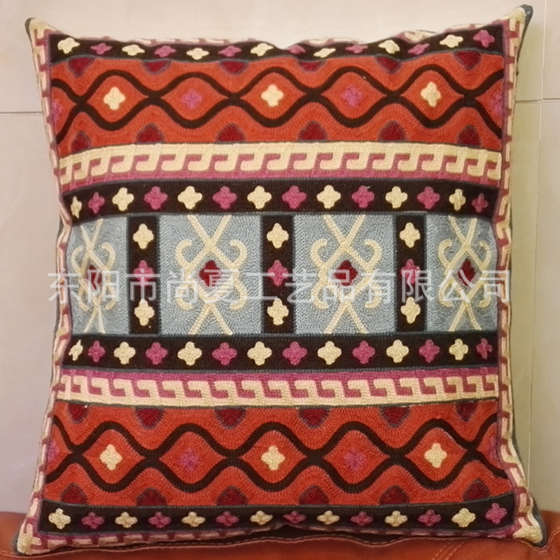 义乌好货 Canvas Hold Pillow外贸帆布欧式绣花沙发靠垫毛线绣条纹抱枕-1007/62467