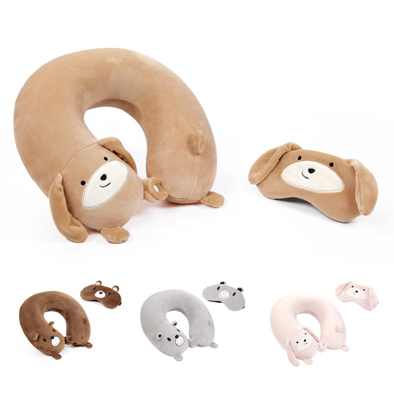 Yiwu Good Goods Embroidery Cartoon Set, Memory Foam U-shaped pillow with eye mask, Cute pig-shaped neck pillow, Creative Travel Pillow -1006/35011