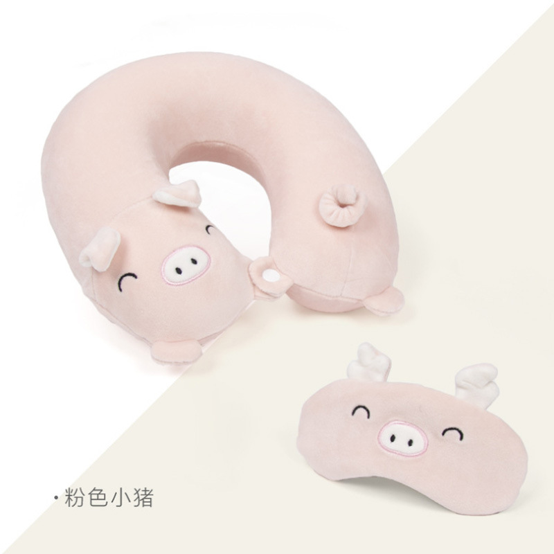 Yiwu Good Goods Embroidery Cartoon Set, Memory Foam U-shaped pillow with eye mask, Cute pig-shaped neck pillow, Creative Travel Pillow -1006/35011 undefined