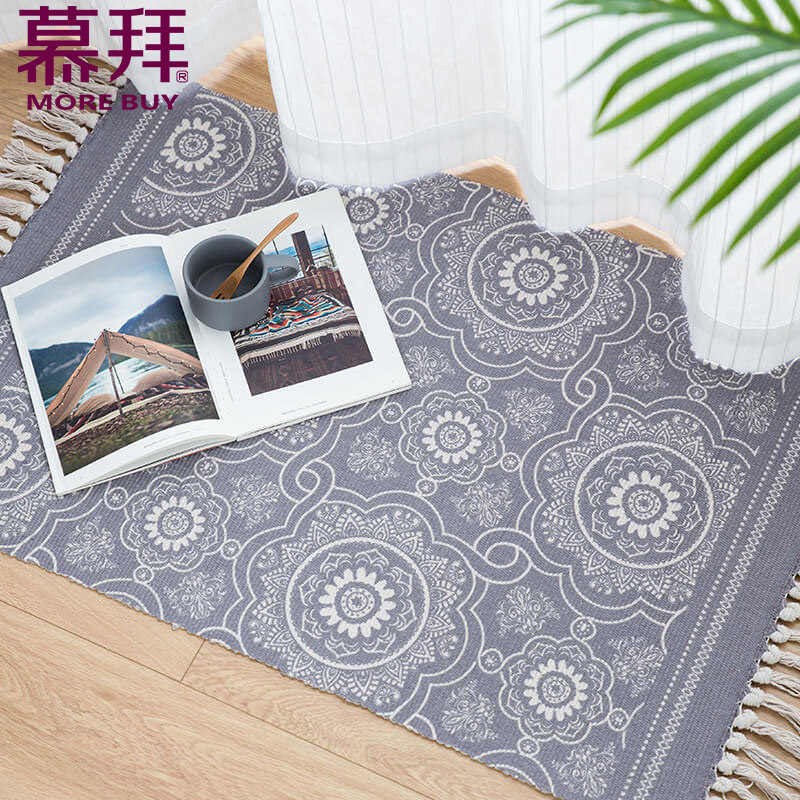 Yiwu quality products factory direct sales: 20-color cotton thread woven hand-printed tassel floor MATS, woven cotton thread floor MATS, custom-made floor MATS -1006/42025 Application Scenario