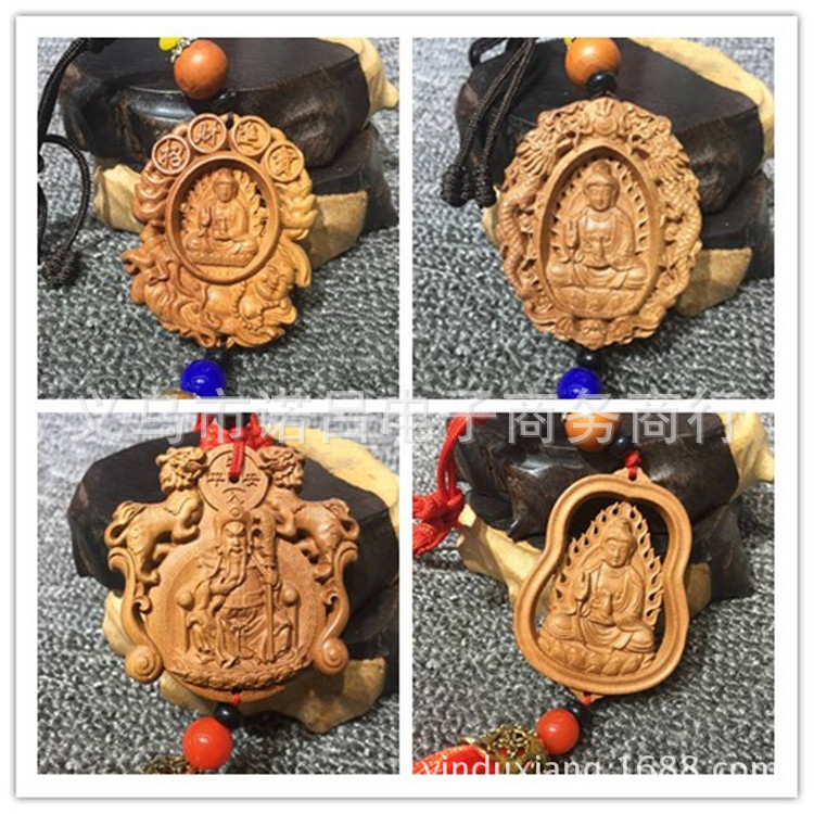 High-end car interior decoration wholesale wood stereo double face carving process car hanging gift Guanyin/Buddha/Guan Gong -1001/5631A thumbnail