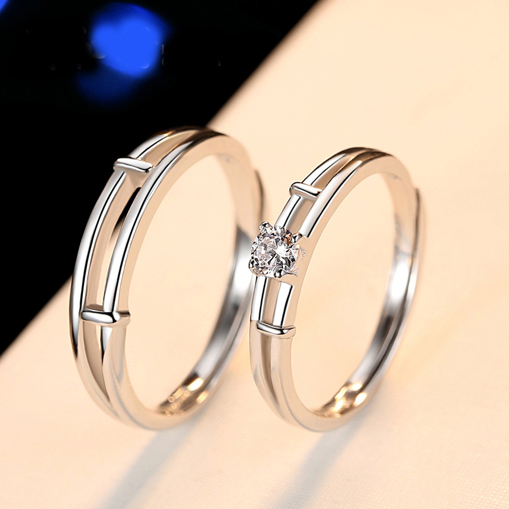 Yiwu Good goods 925 sterling silver couple ring Sterling silver pair of open adjustable ring 1st anniversary birthday gift -1001/5690
