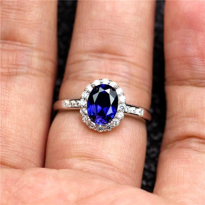 Yiwu Selection 925 sterling silver female royal blue zircon Japan and South Korea birthday gift hipster jewelry star diamond Ring live -1001/5690 thumbnail