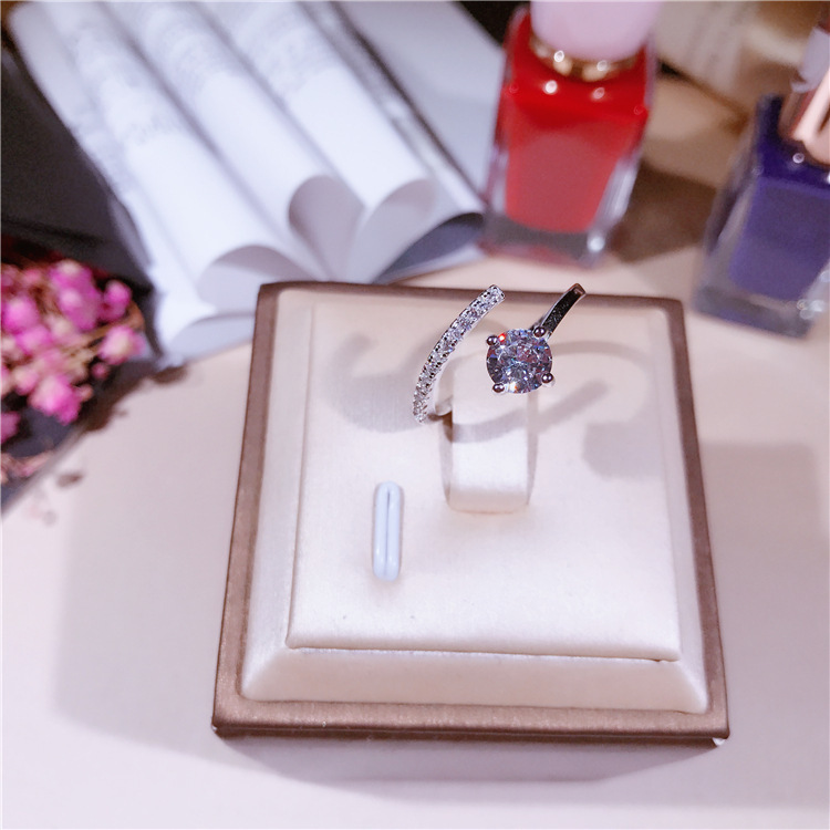 Yiwu Good goods s925 sterling silver single row single diamond opening ring Personality fashion single diamond opening ring -1001/5690