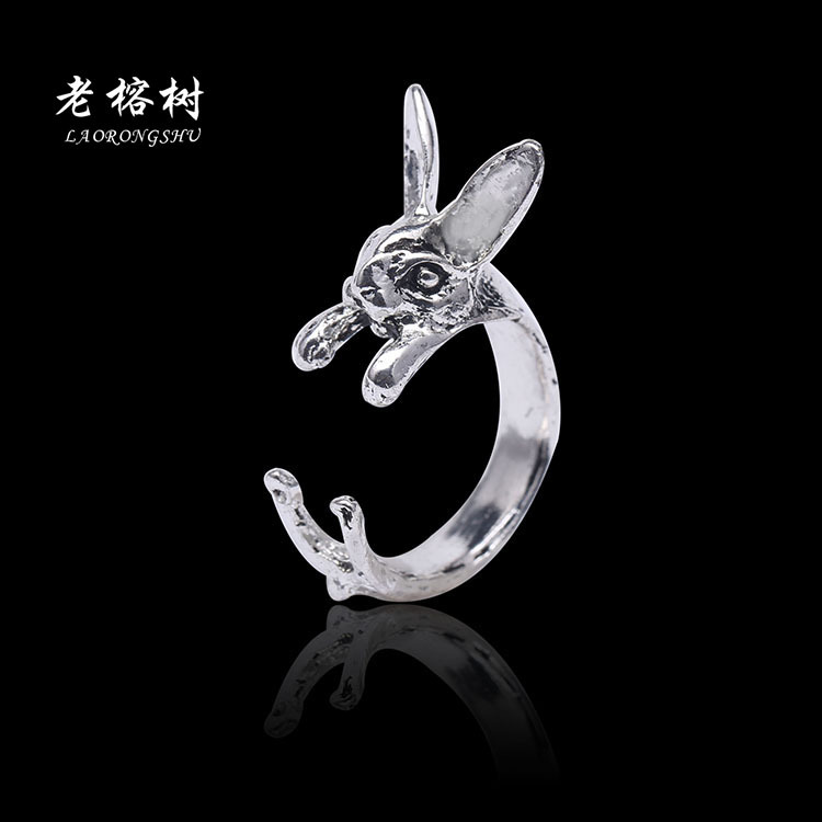 义乌好货 批发S925纯银戒指 复古泰银饰品玉兔兔子开口戒指-1001/5539B