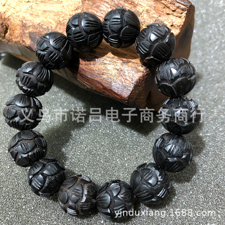 Ebony/Ebony lotus Carving hand String bracelet Men and women Buddhist beads rosary beads text wooden beads hand string accessories Wholesale -1001/5631A thumbnail