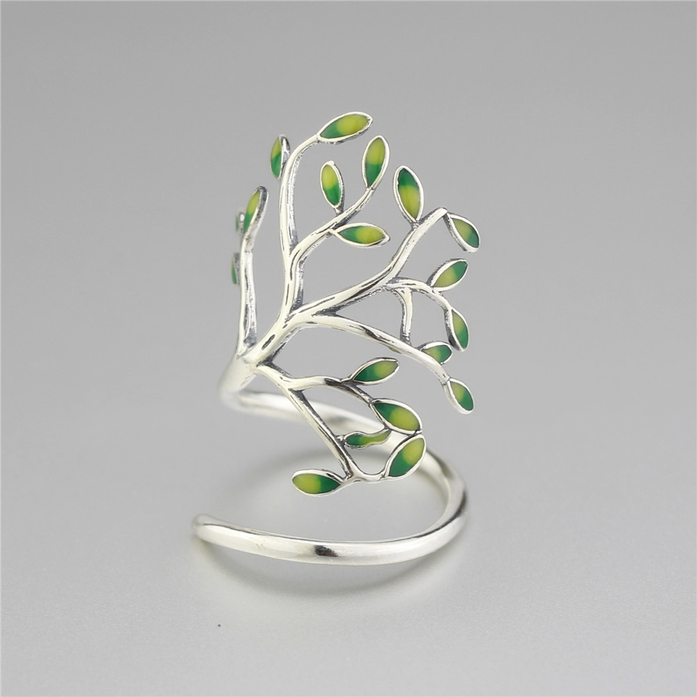 Yiwu good goods 925 sterling silver leaf ring female Forest vintage drop glaze ring ring -1001/5690 thumbnail