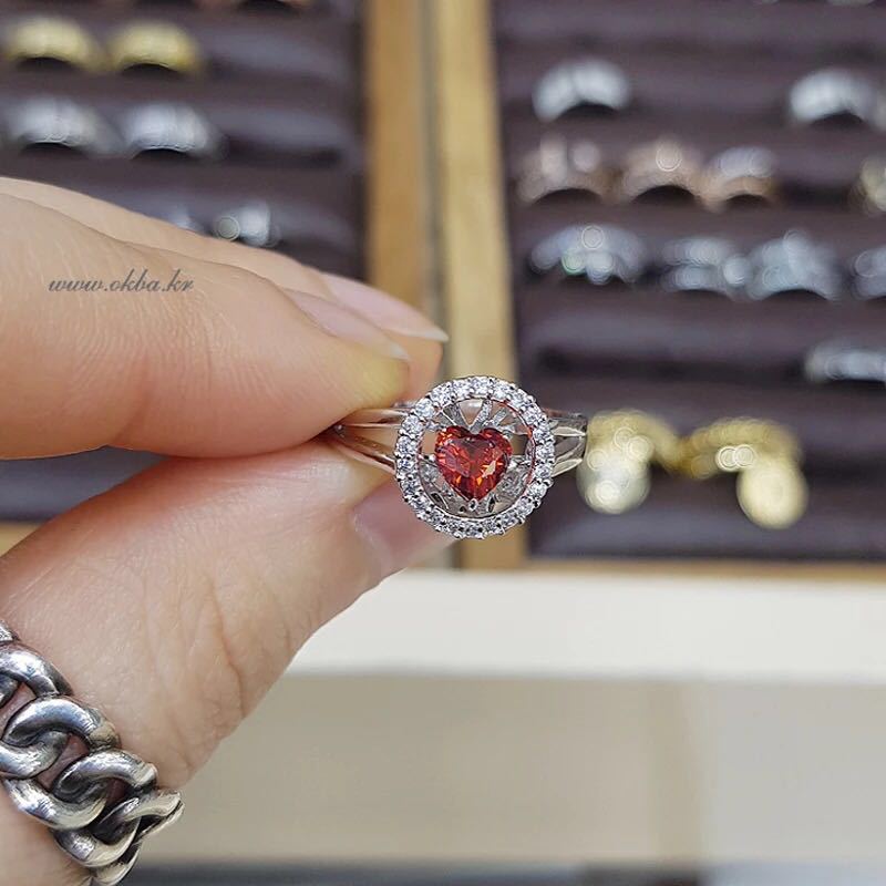 Yiwu good goods 925 sterling silver red beating heart new red diamond heart ring opening ring -1001/5690